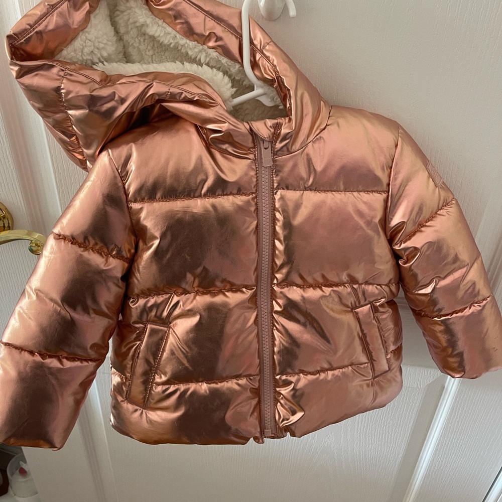 Gap pink metallic puffer jacket
